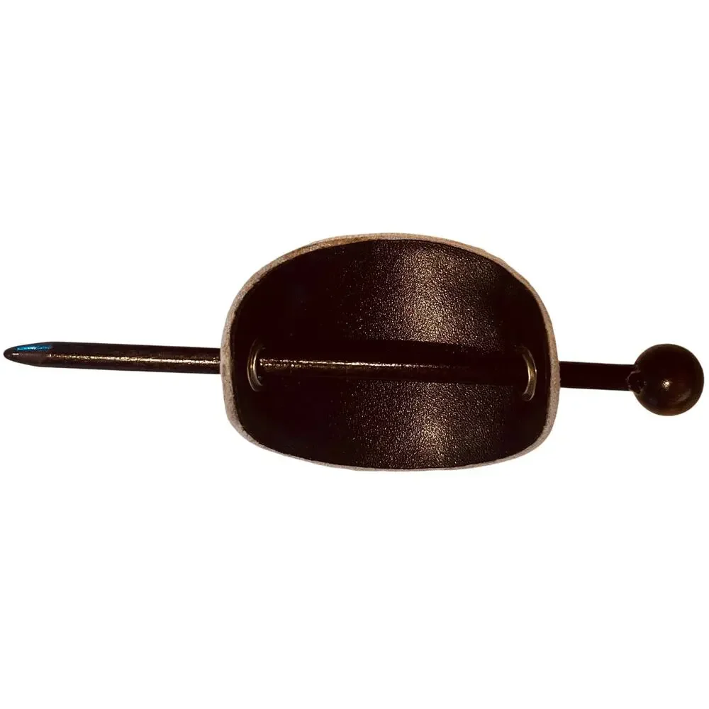 Vintage 70s Boho Embroidered Suede Leather Hair Slide Barrette with Wooden Stick